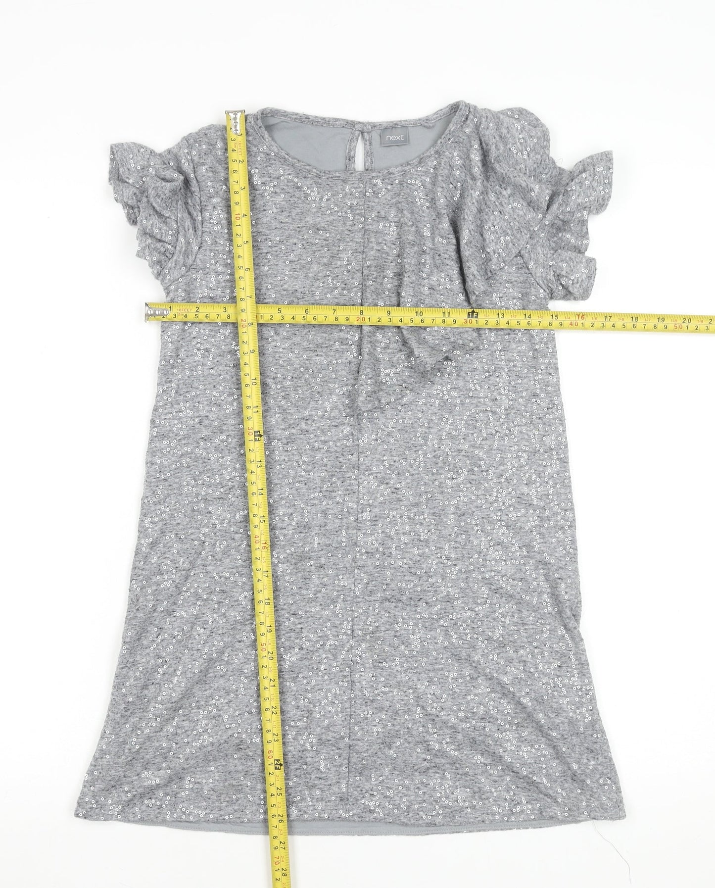 Next Girls Grey Sequin Short Sleeve Shift Party Dress Size 10 Years