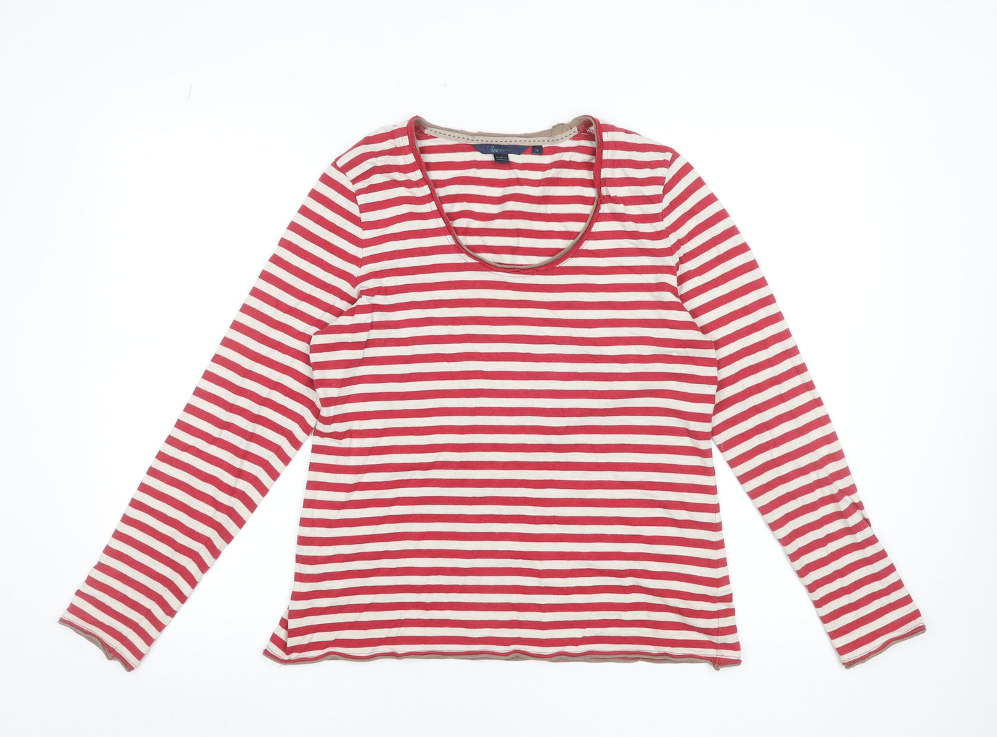 Boden Women's Red White Striped Long Sleeve Cotton T-Shirt Size 14