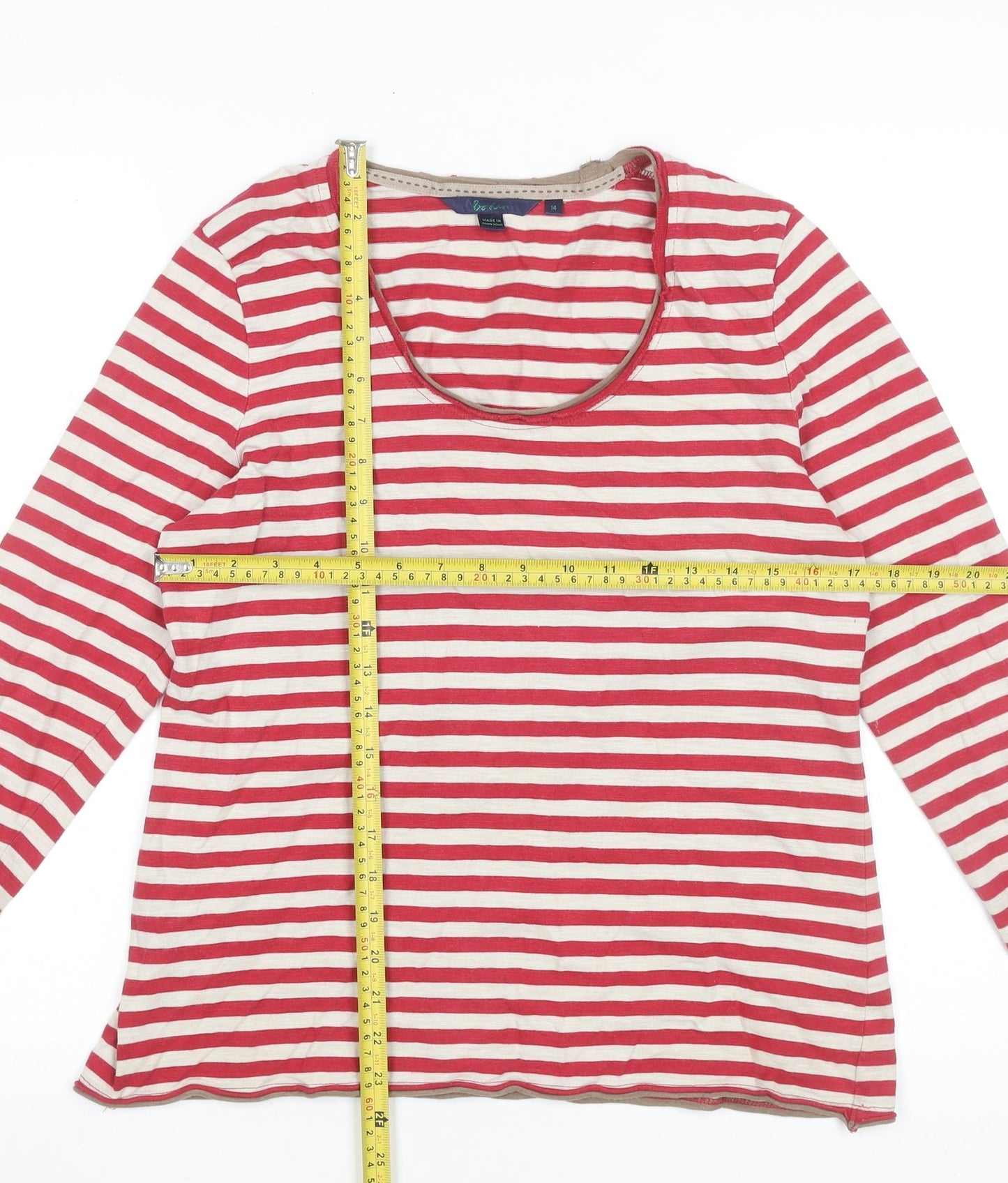Boden Women's Red White Striped Long Sleeve Cotton T-Shirt Size 14
