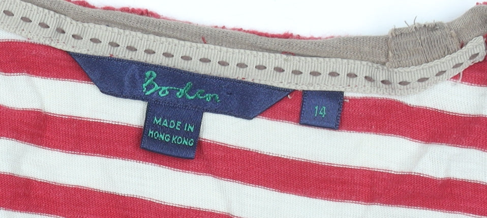 Boden Women's Red White Striped Long Sleeve Cotton T-Shirt Size 14