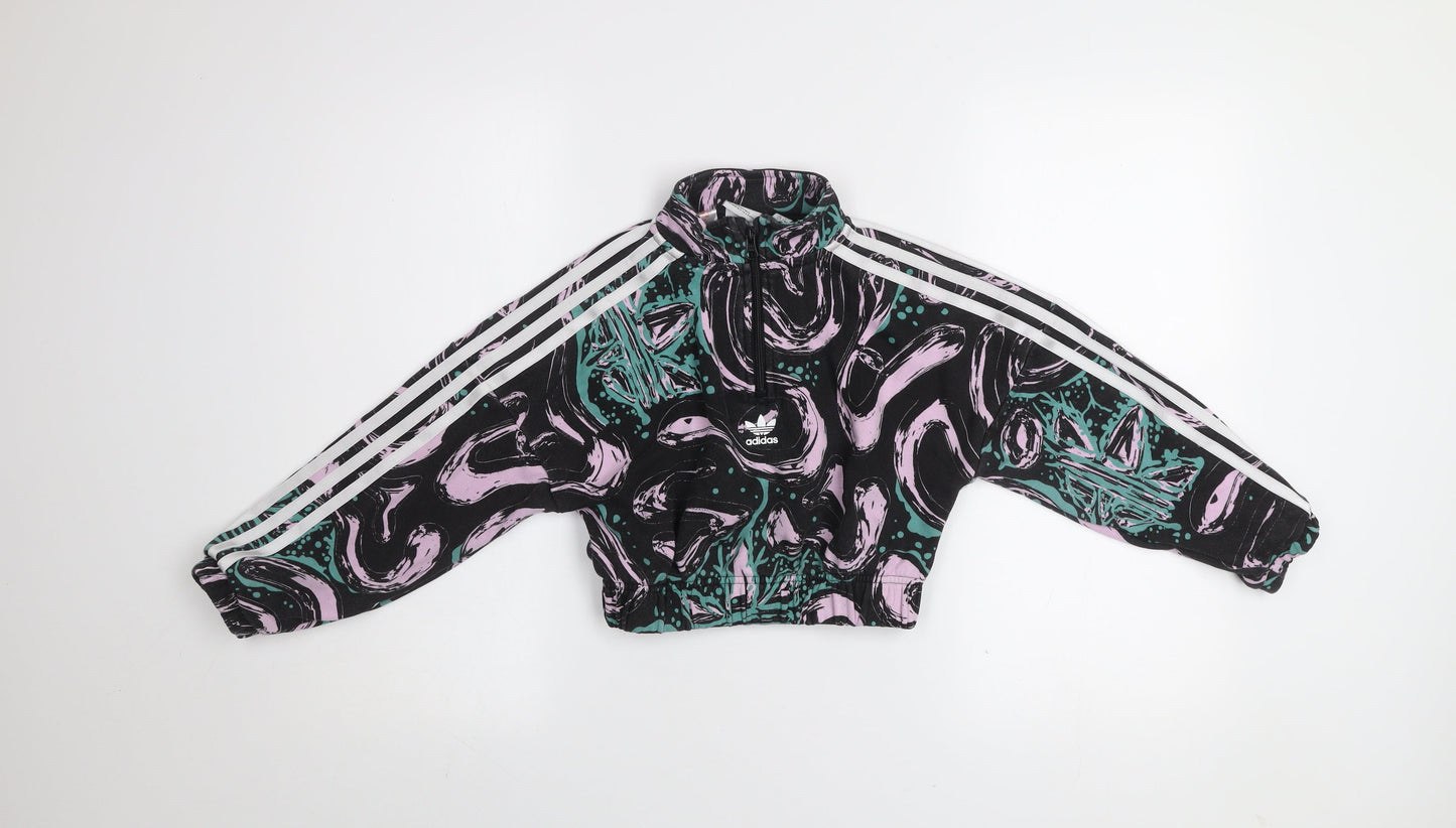 Adidas Girls Multicoloured 7-8 Years Pullover Graphic Half Zip Sweatshirt