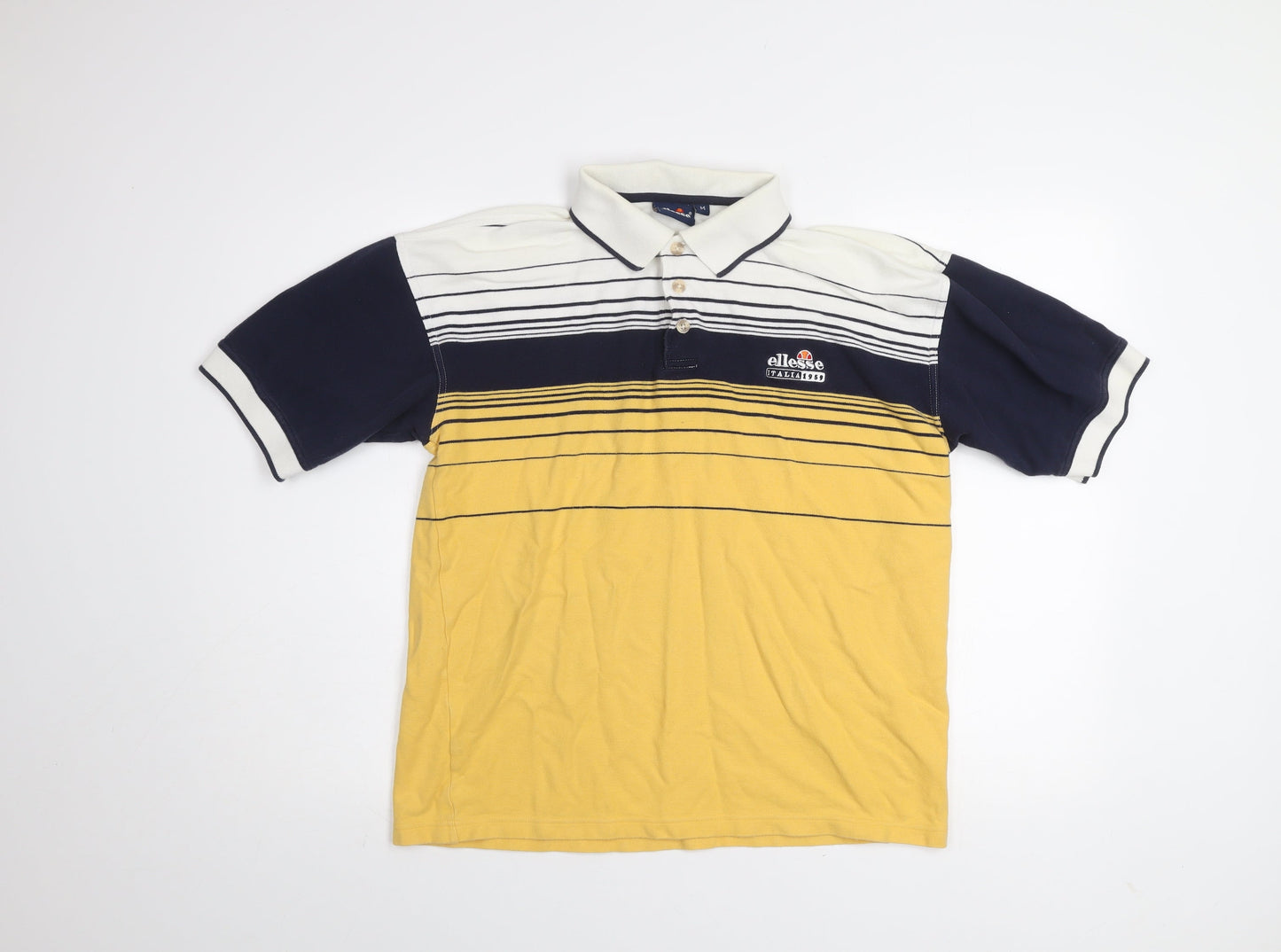 Ellesse Men's Multicoloured Striped Polo Shirt M Regular Fit Cotton