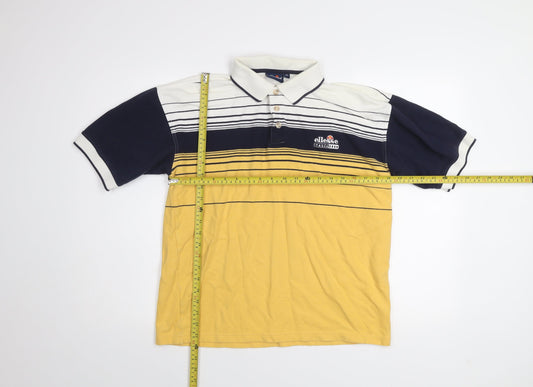 Ellesse Men's Multicoloured Striped Polo Shirt M Regular Fit Cotton