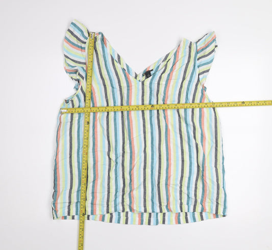Ann Taylor Factory Women's Multicoloured Striped Linen Sleeveless Blouse XL