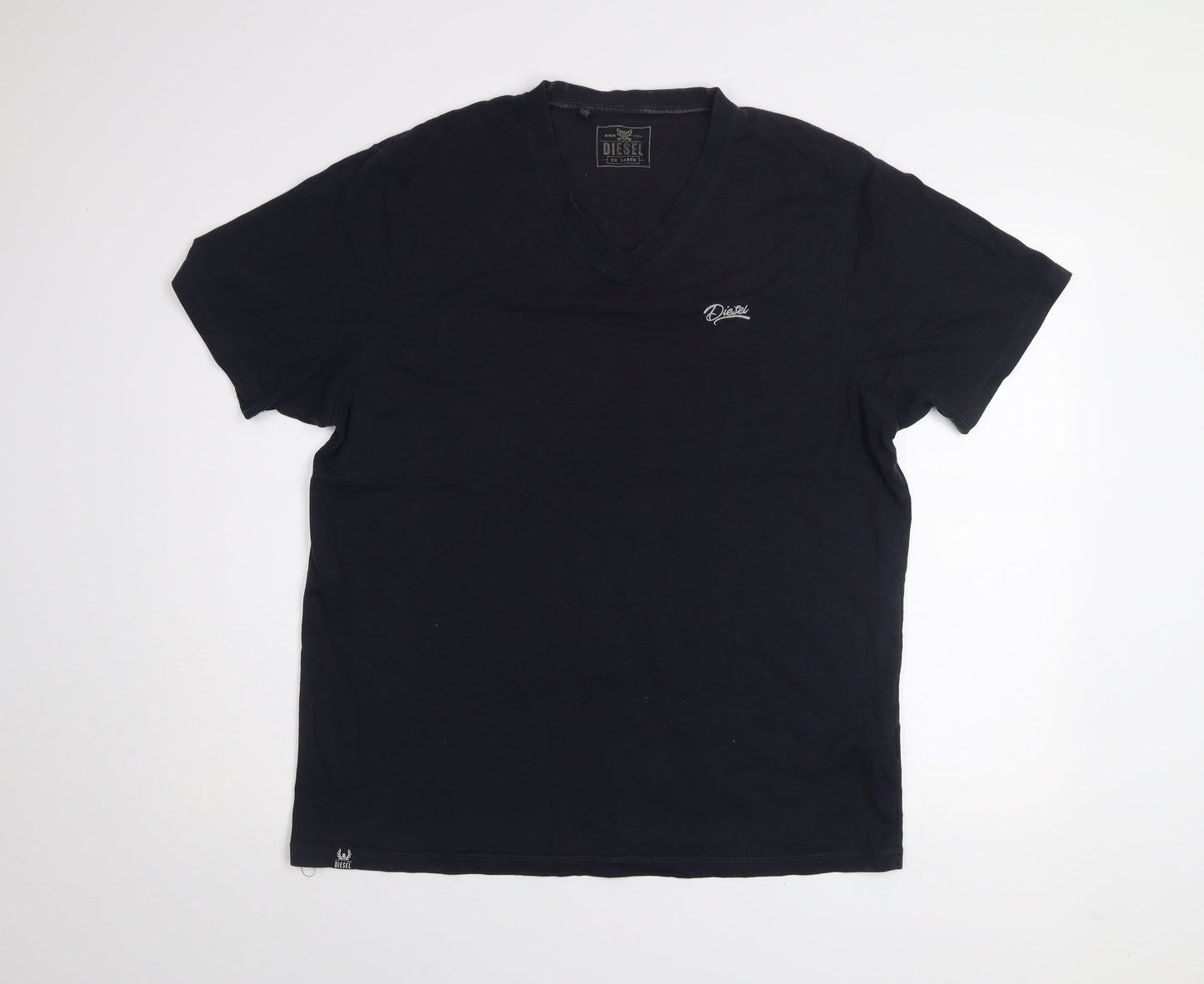 Diesel Men's Black 2XL V-Neck Ring Spun Cotton T-Shirt