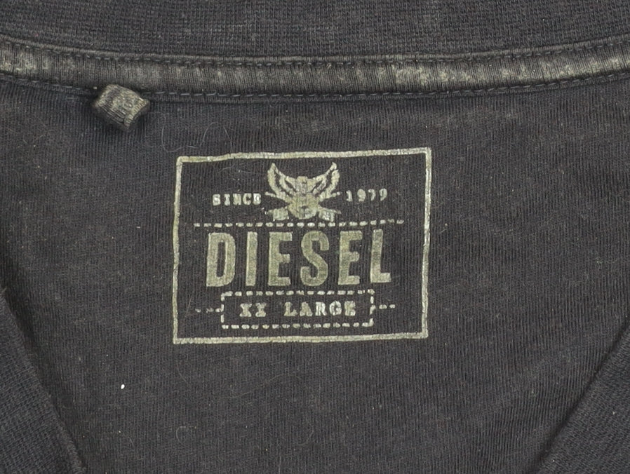 Diesel Men's Black 2XL V-Neck Ring Spun Cotton T-Shirt