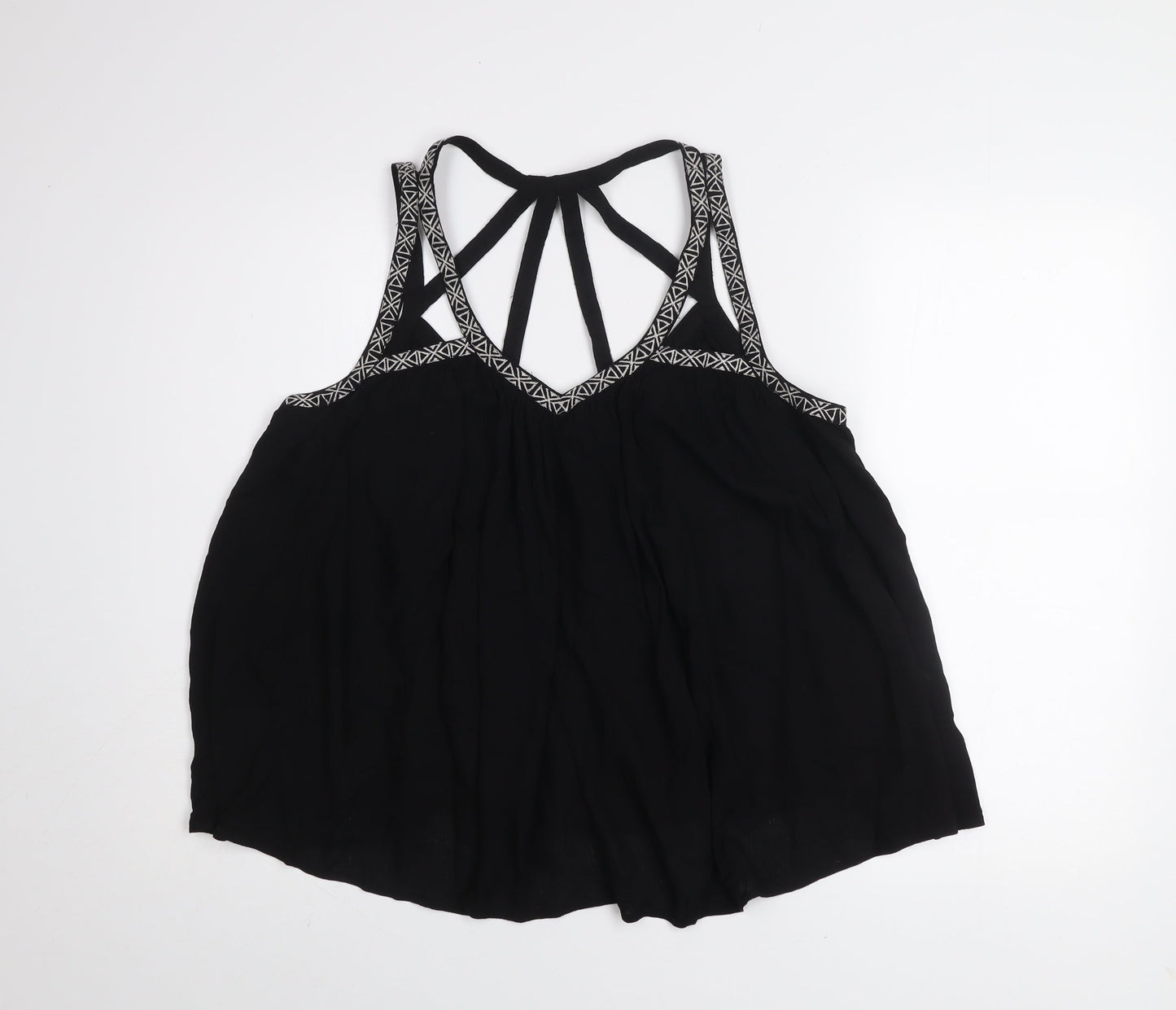 New Look Womens Black Size 14 Viscose Strappy Bohemian Camisole Top