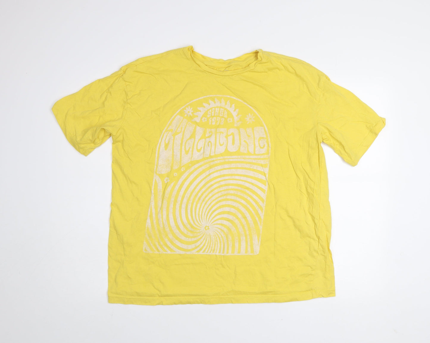 Billabong Men's Yellow Graphic Print Cotton T-Shirt Size S