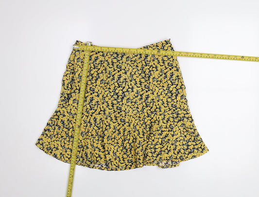 Motel Women Yellow Floral A-Line Short Viscose Skirt Size S