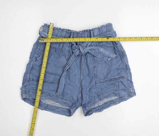 Dunnes Women Blue XS Paperbag Denim Shorts 100% Lyocell