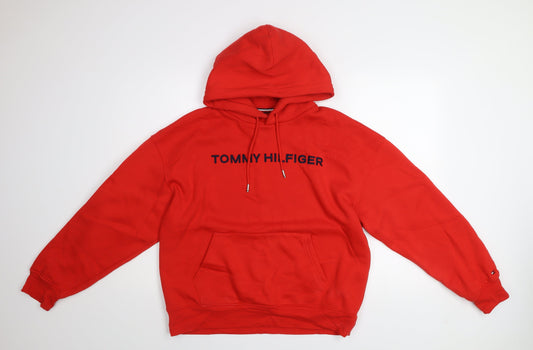 Tommy Hilfiger Men's Red Pullover Hoodie Size S Classic Fit Logo