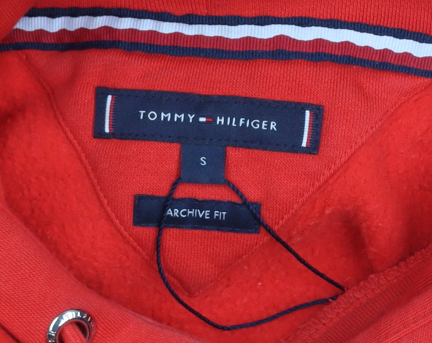 Tommy Hilfiger Men's Red Pullover Hoodie Size S Classic Fit Logo