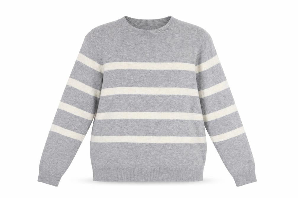 Dunnes Women Grey Striped Knit Crew Neck Pullover Jumper M