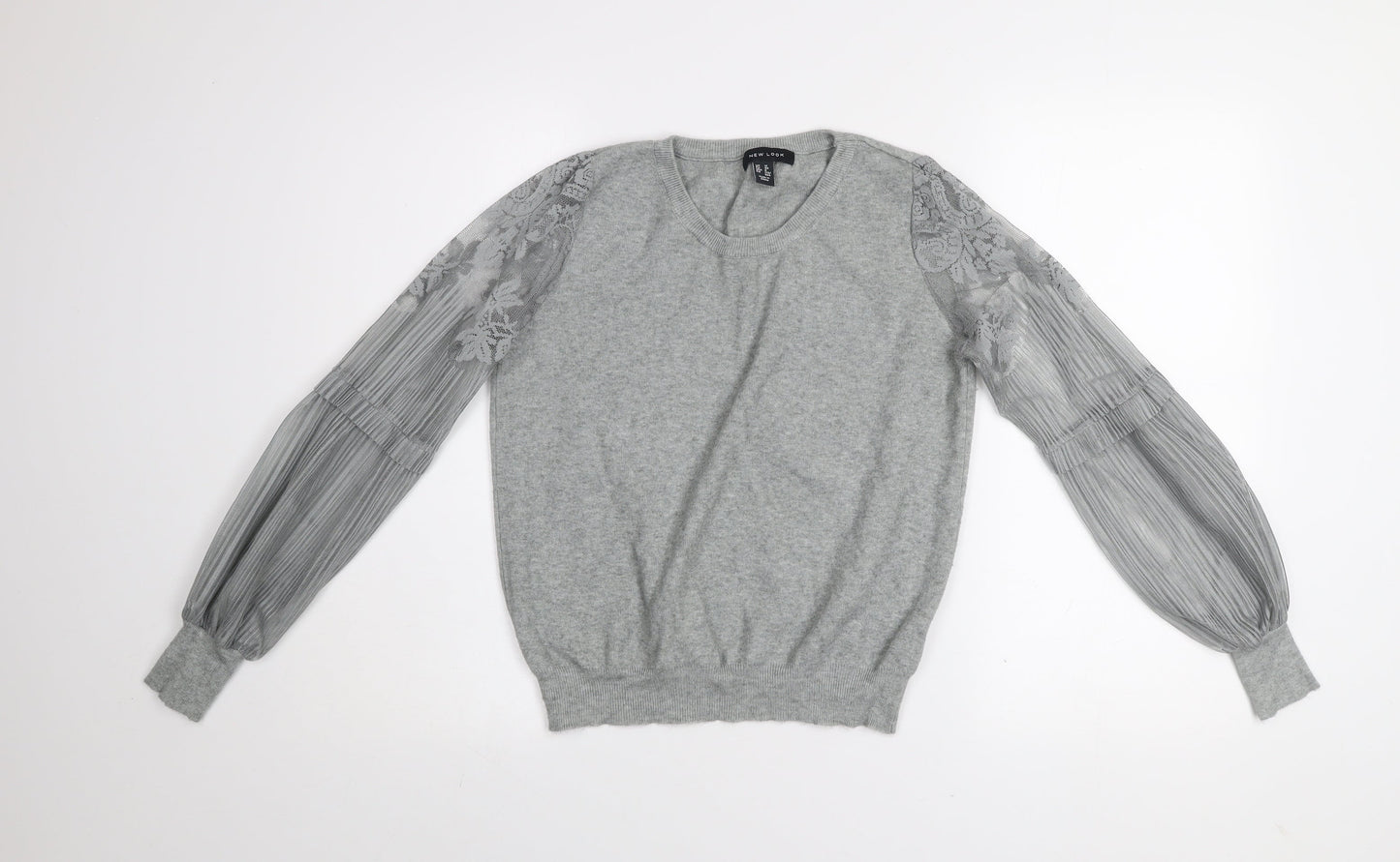 New Look Women Grey Lace Sleeve Pullover Jumper Size 12