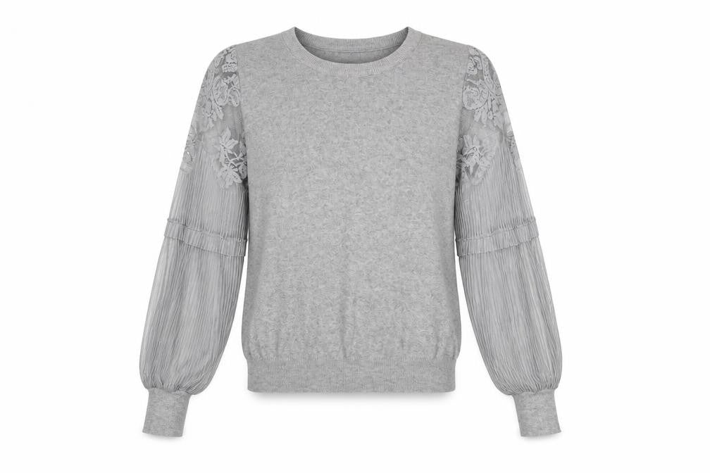 New Look Women Grey Lace Sleeve Pullover Jumper Size 12