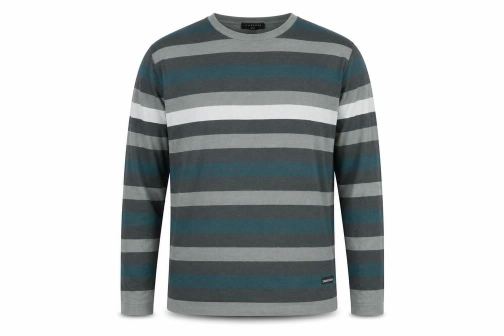 Eisenegger Mens Green Striped Cotton Crew Neck Jumper Size L