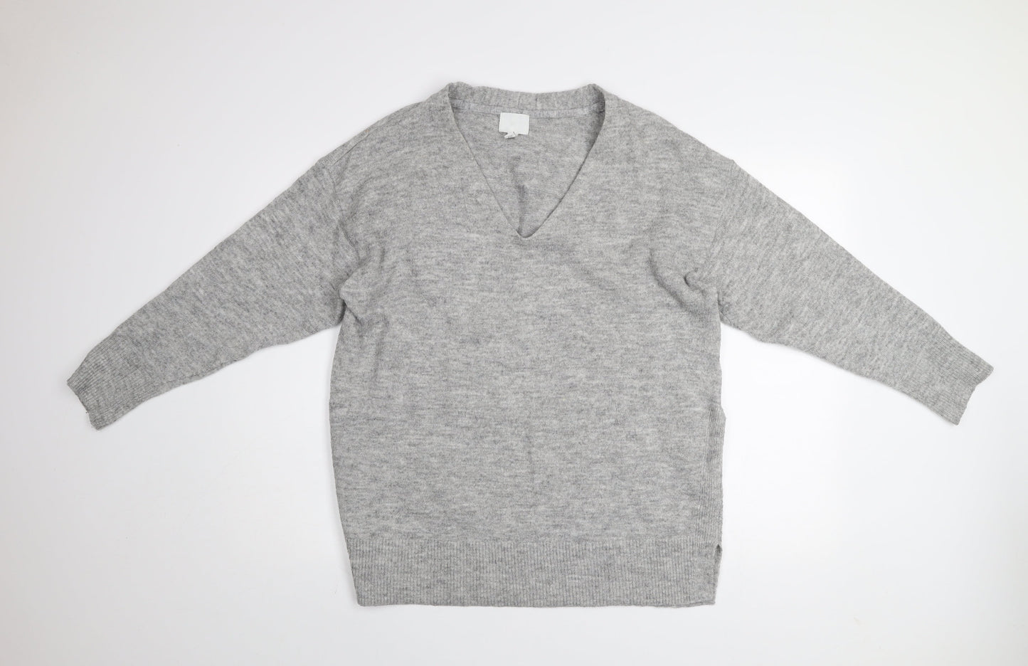 H&M Women's Grey Wool Blend V-Neck Jumper Size 12