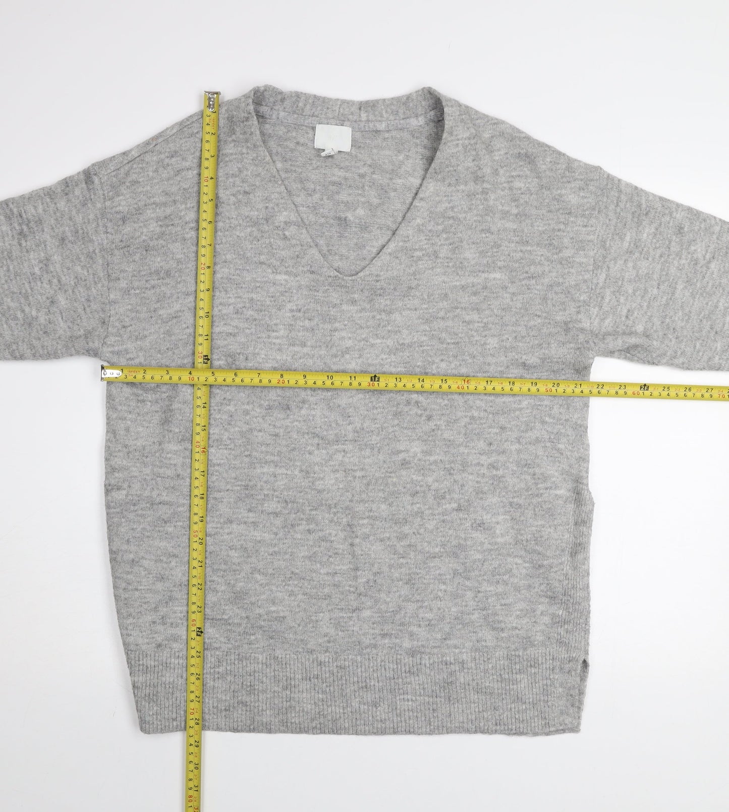H&M Women's Grey Wool Blend V-Neck Jumper Size 12