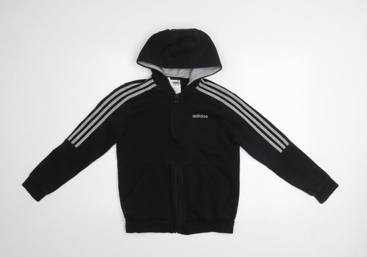 adidas Boys Black 11-12 Years Track Jacket Hooded Full Zip Activewear