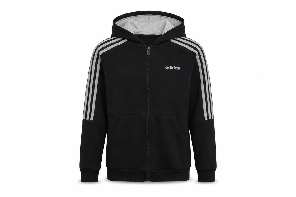 Front view of adidas boys’ black 11-12 years track jacket hooded full zip activewear