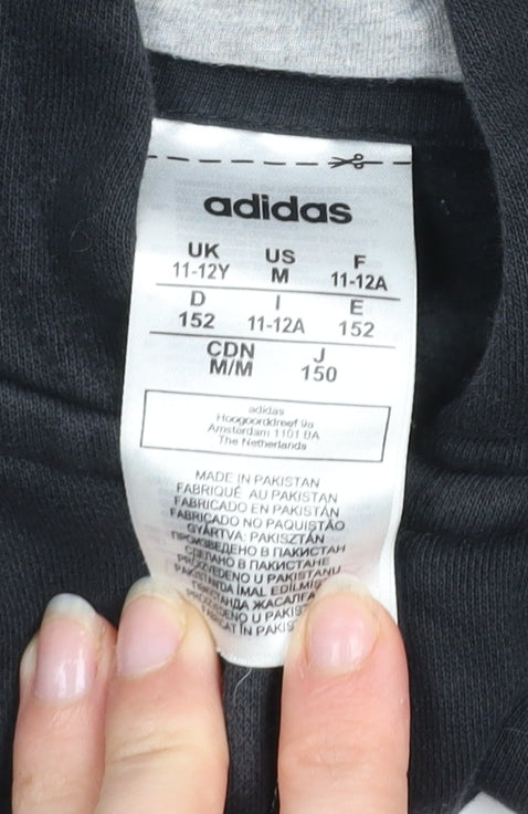 adidas Boys Black 11-12 Years Track Jacket Hooded Full Zip Activewear