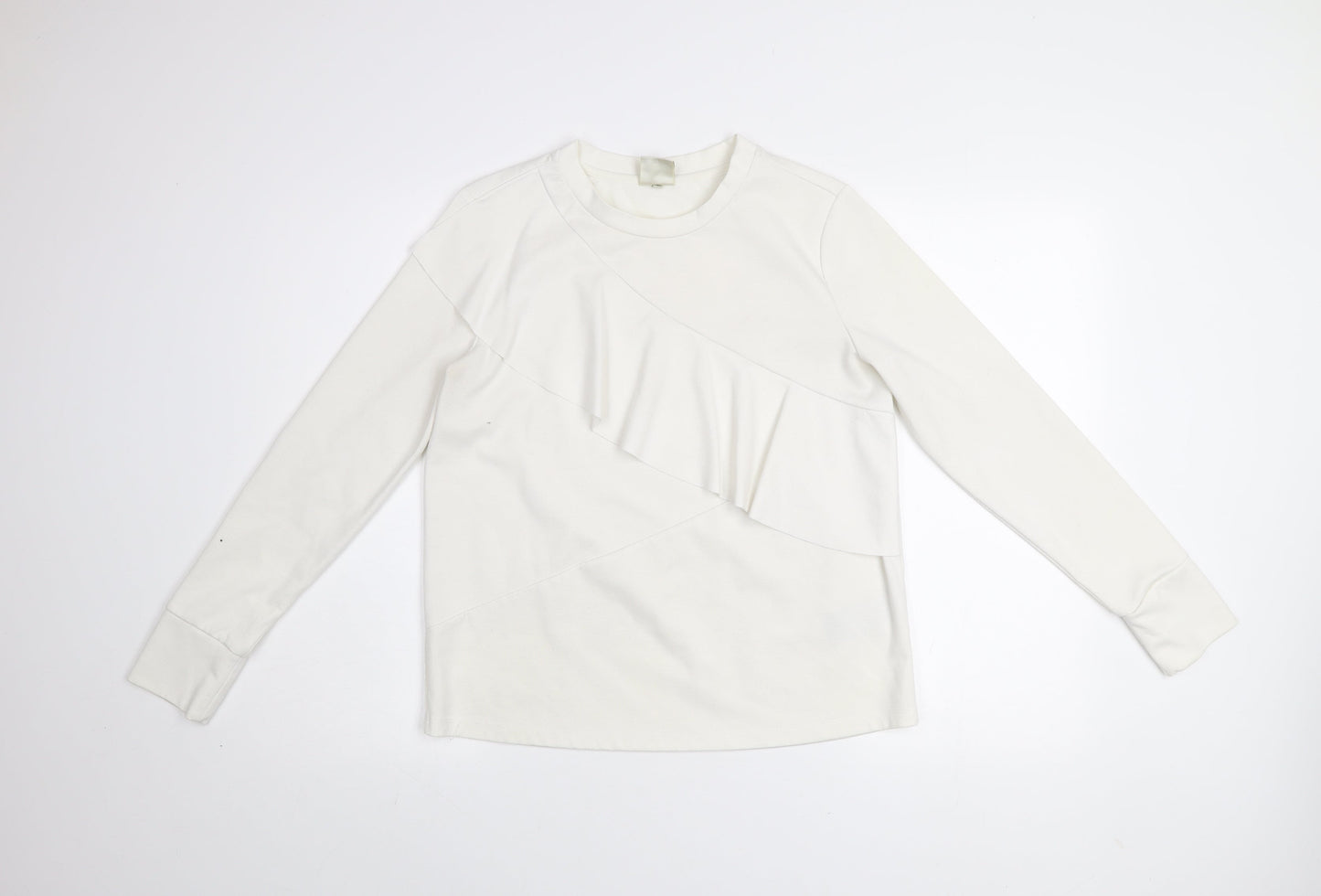 Selected Femme Women White Ruffle Pullover Sweatshirt Size S