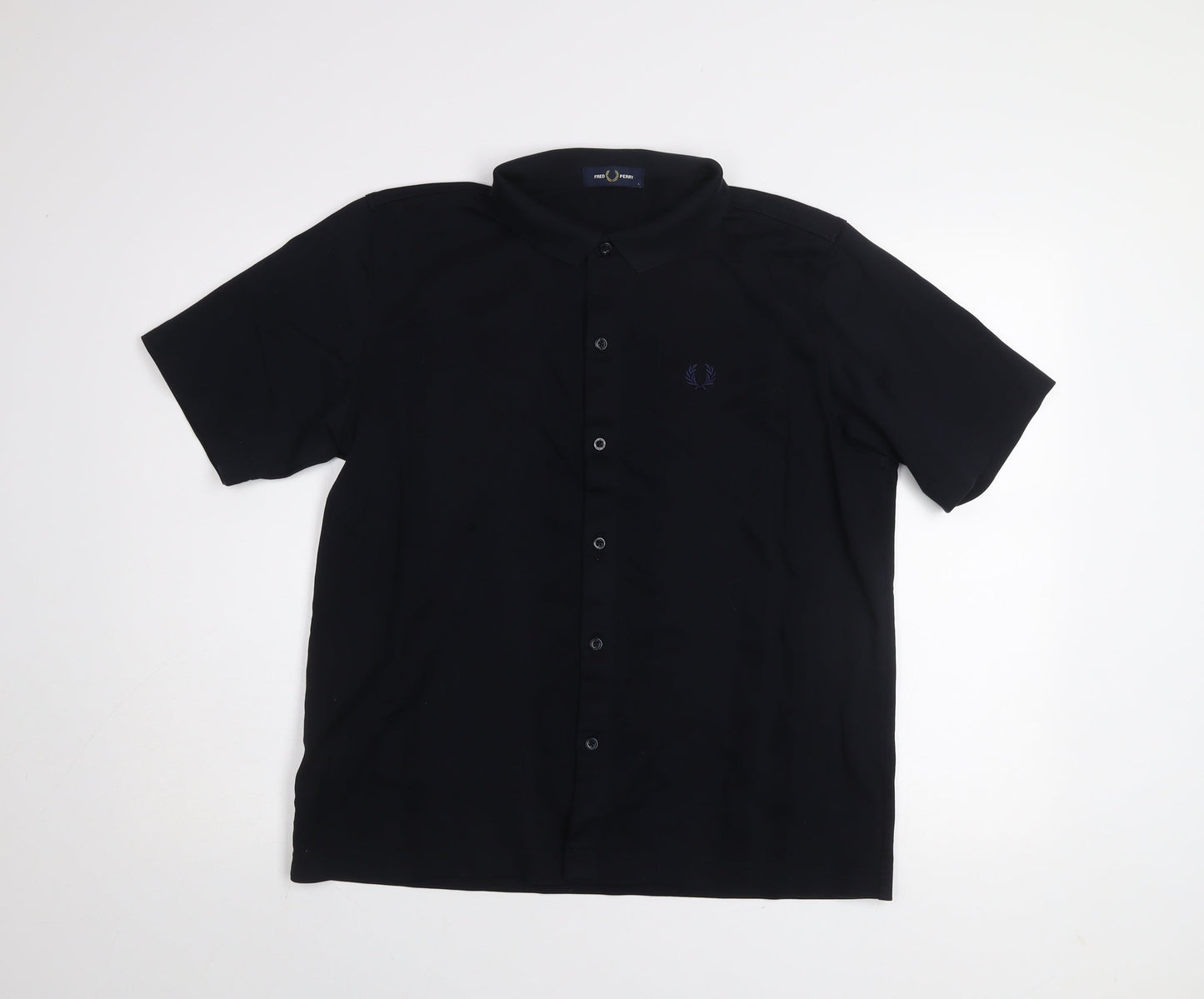Fred Perry Men’s Black Cotton Short Sleeve Button-Up Shirt L