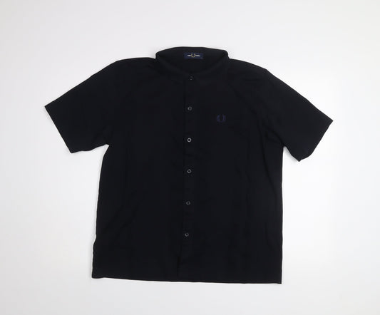 Fred Perry Men’s Black Cotton Short Sleeve Button-Up Shirt L