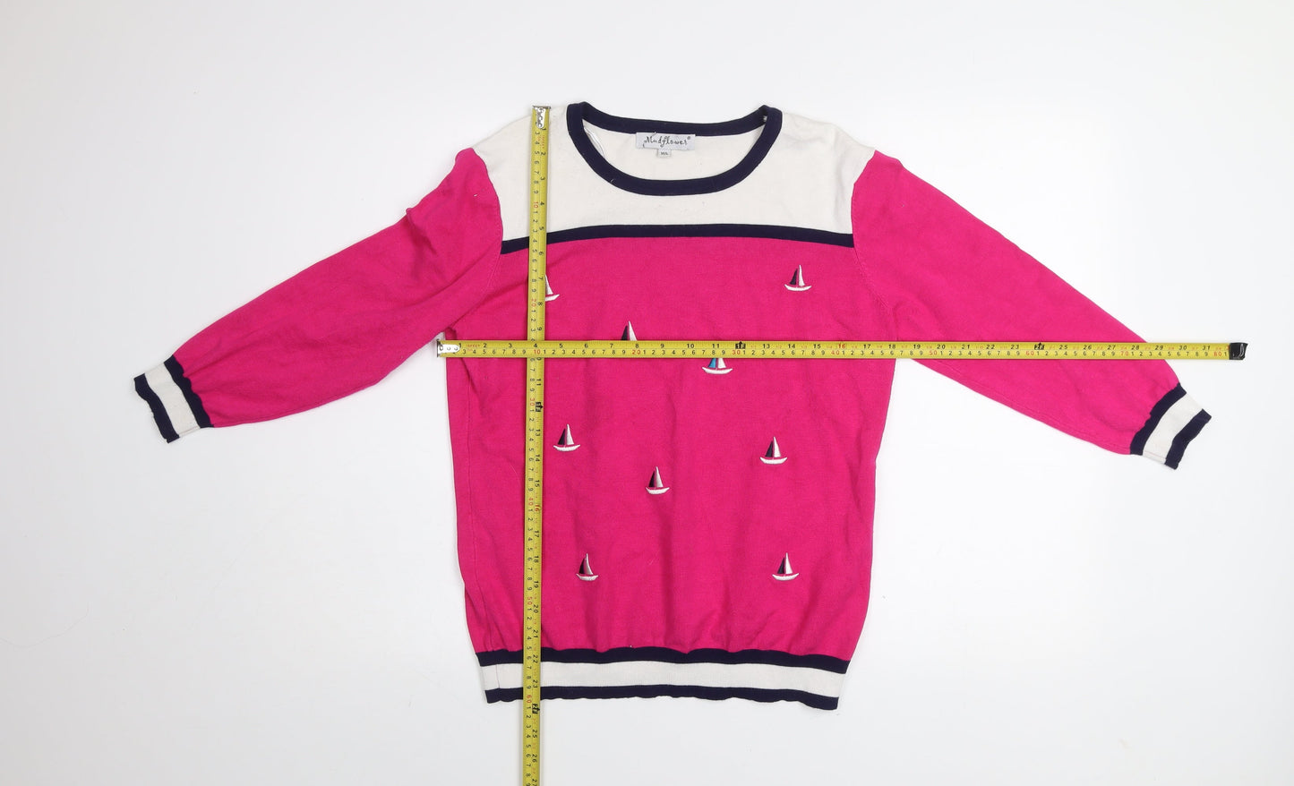 Mudflower Womens Pink Nautical Embroidered Pullover Jumper M