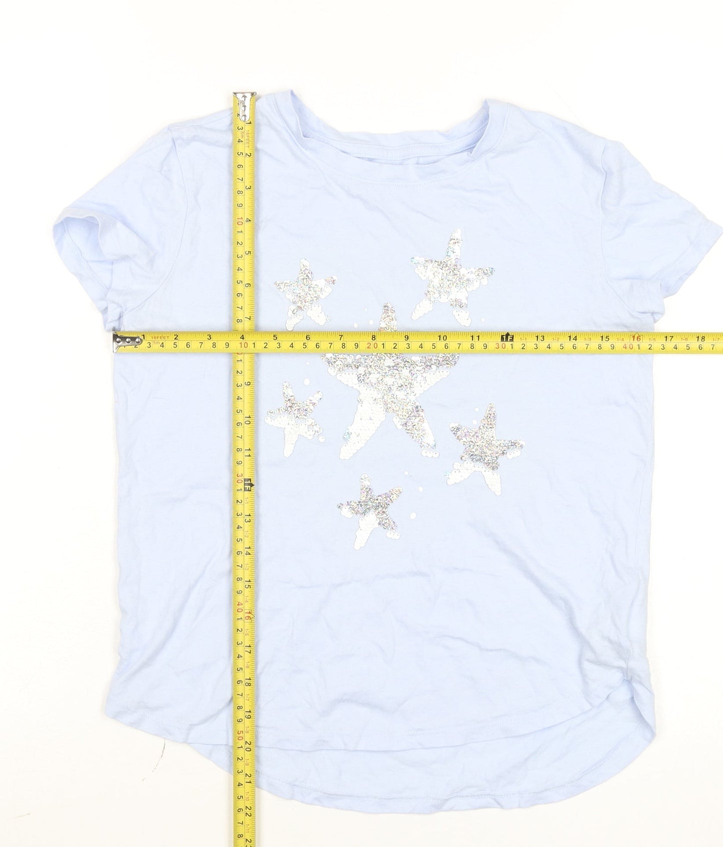 GAP Kids Girls Blue Sequin Star Graphic T-Shirt XL Short Sleeve
