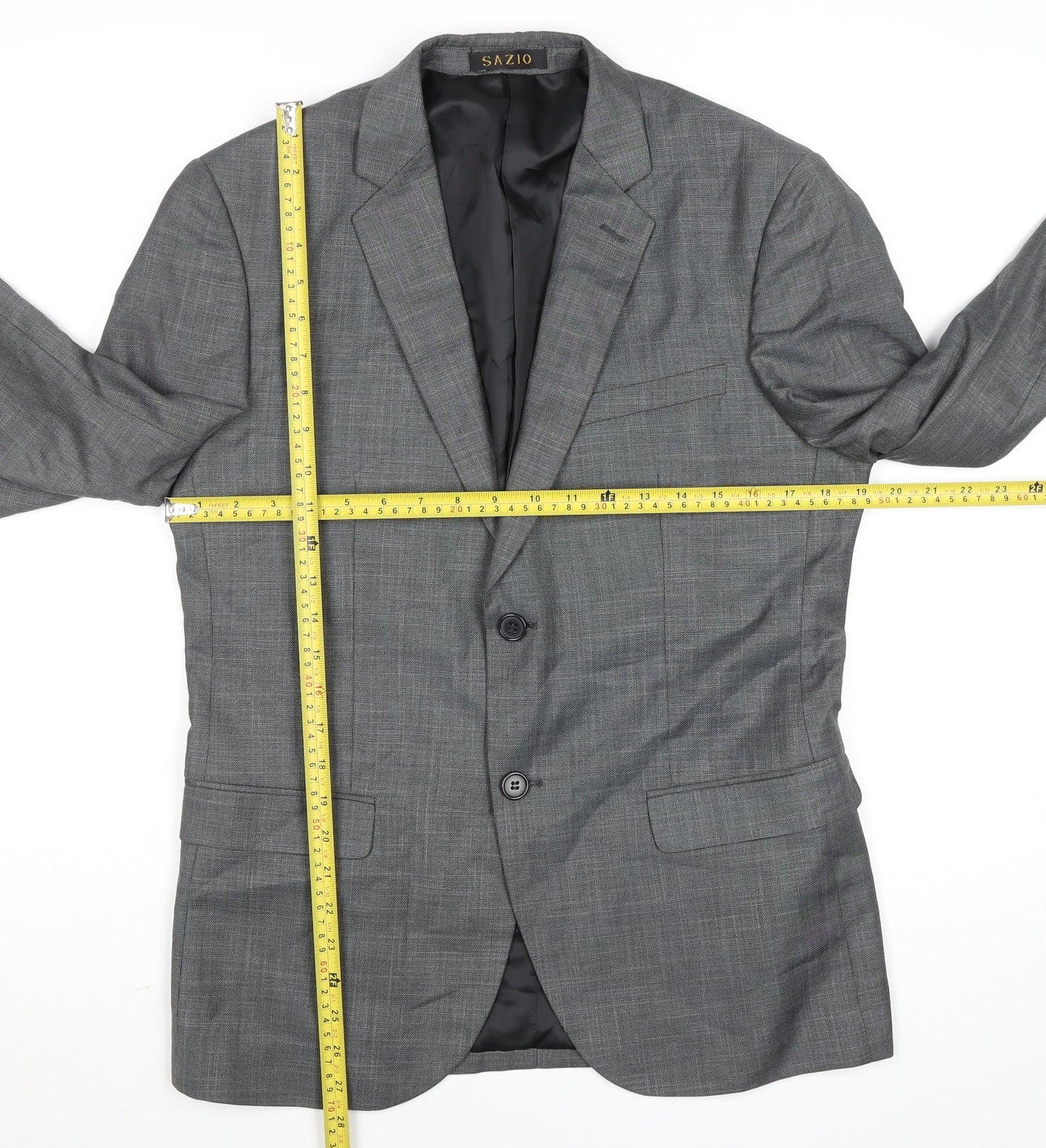 Sazio Men's Grey Size 48 Regular Fit Single-Breasted Blazer
