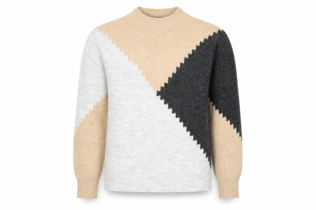 New Look Women Beige Colour Block High Neck Pullover Jumper Size S