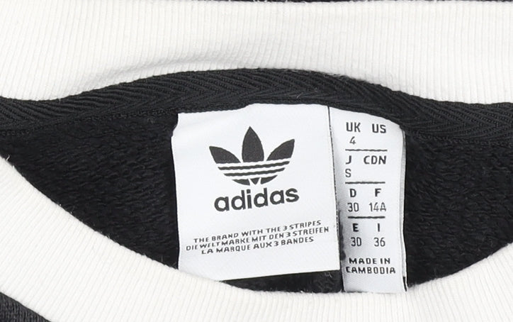 Adidas Womens Black Crop Pullover Sweatshirt UK 4 Cotton Logo Long Sleeve