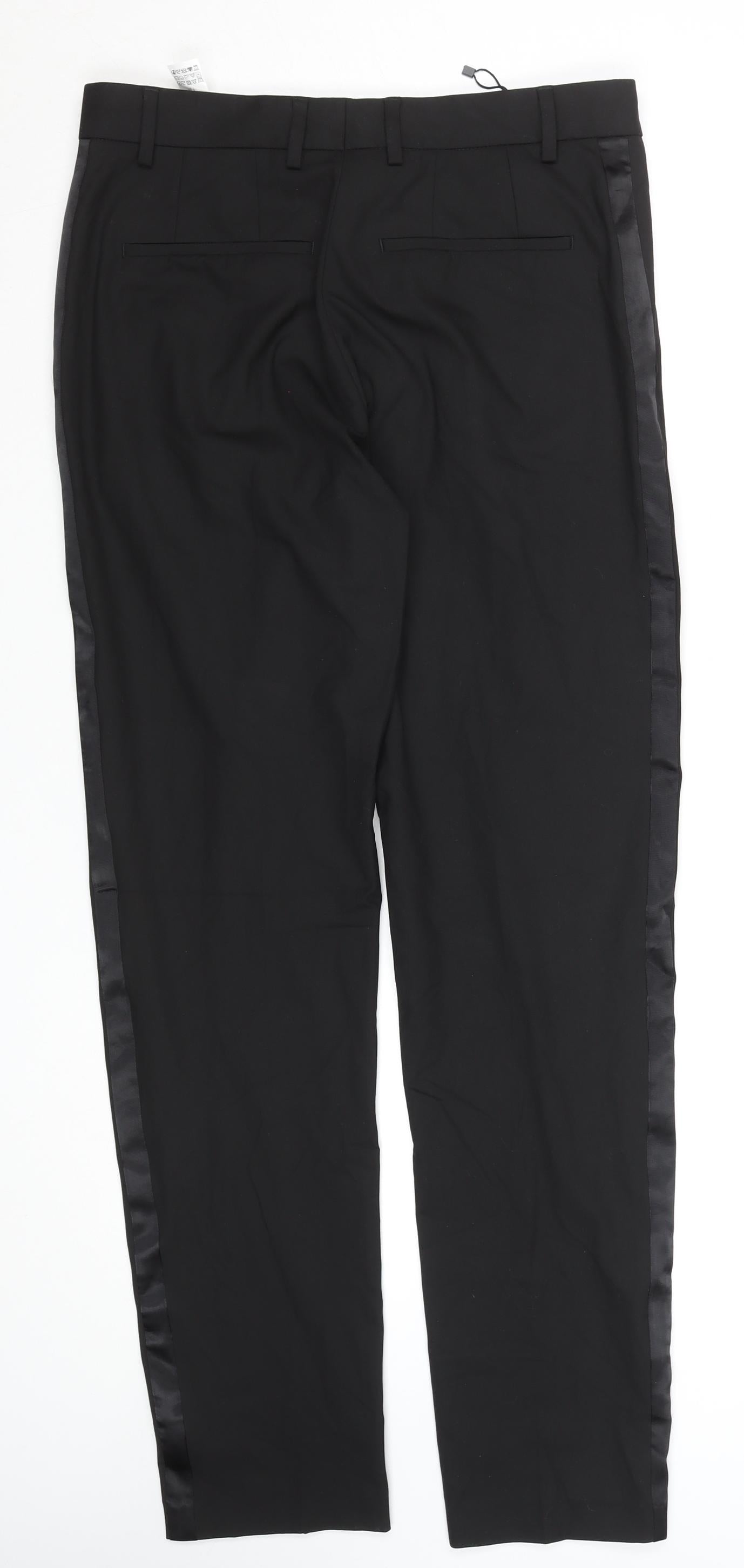 Zara Men Black Slim Fit Dress Pants 32W Formal Satin Trim Trousers