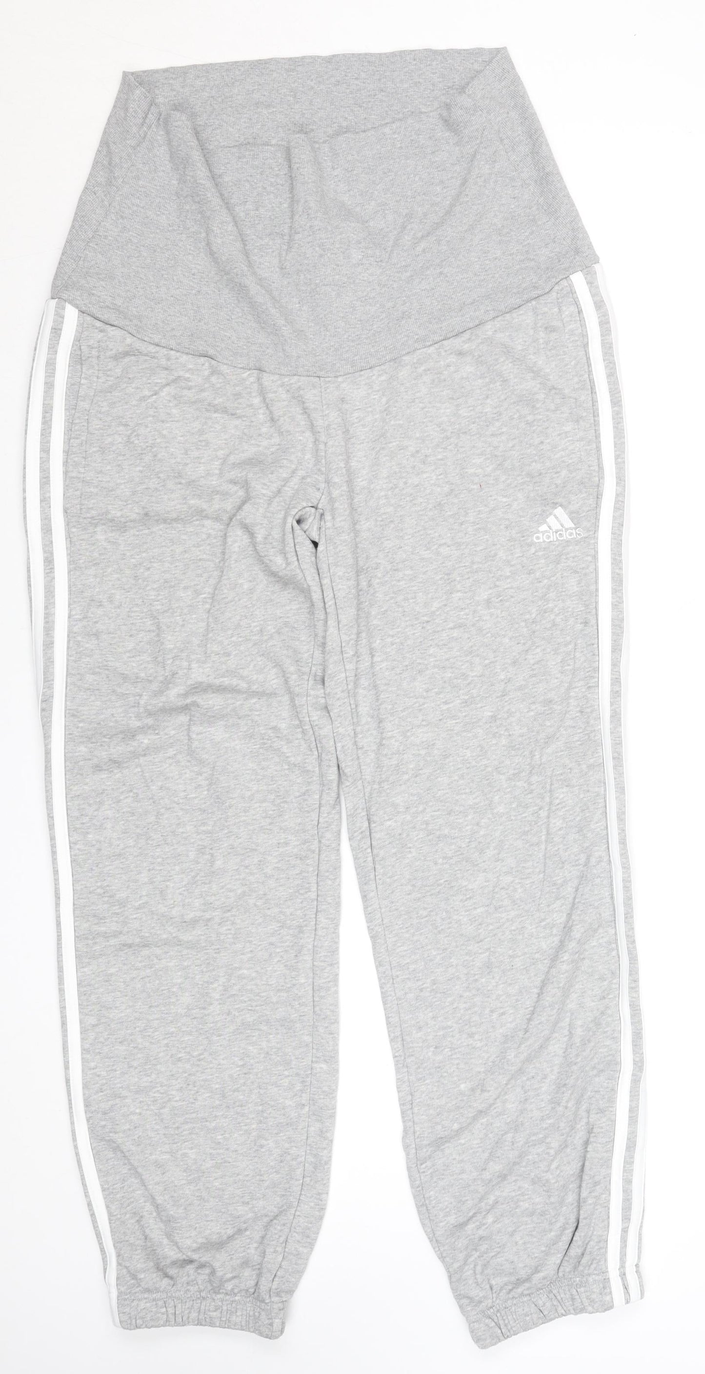 Adidas Womens Grey M Jogger Trousers Elastic Waist Side Stripes