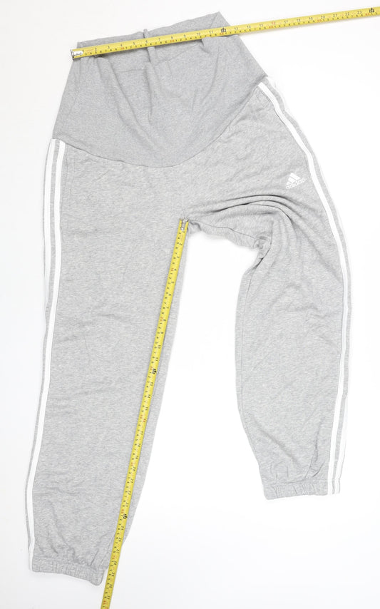 Adidas Womens Grey M Jogger Trousers Elastic Waist Side Stripes