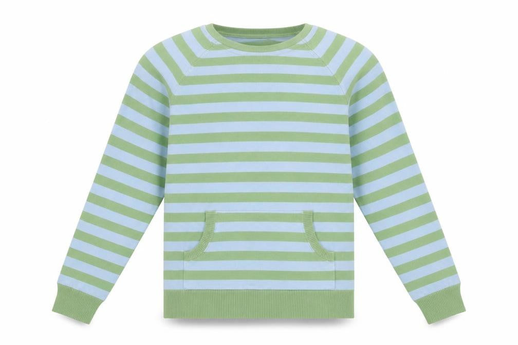 Front view of Dunnes Men's Green Blue Striped Pullover Sweatshirt, size L