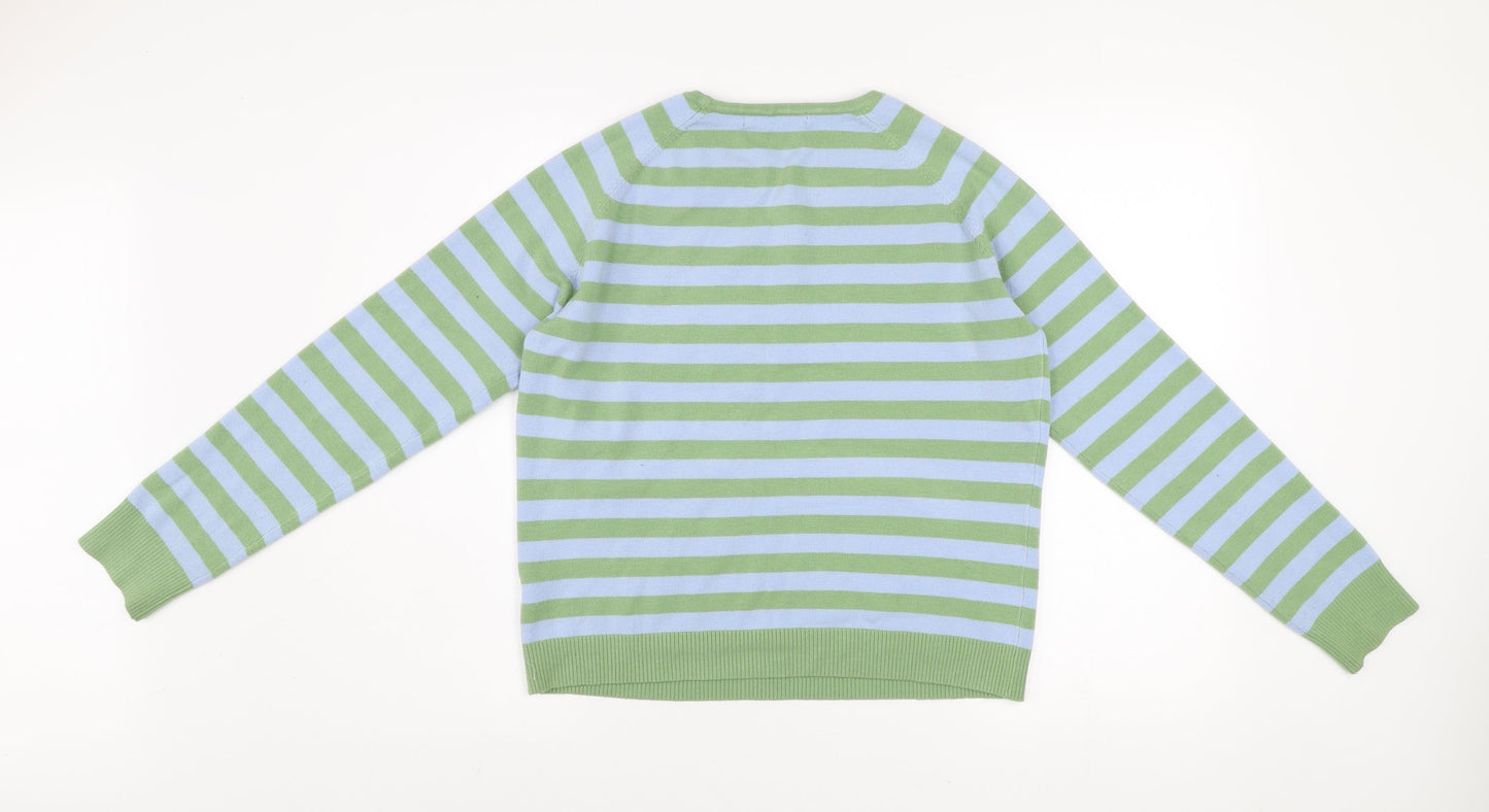 Dunnes Stores Men's Green Blue Striped Pullover Sweatshirt Size L