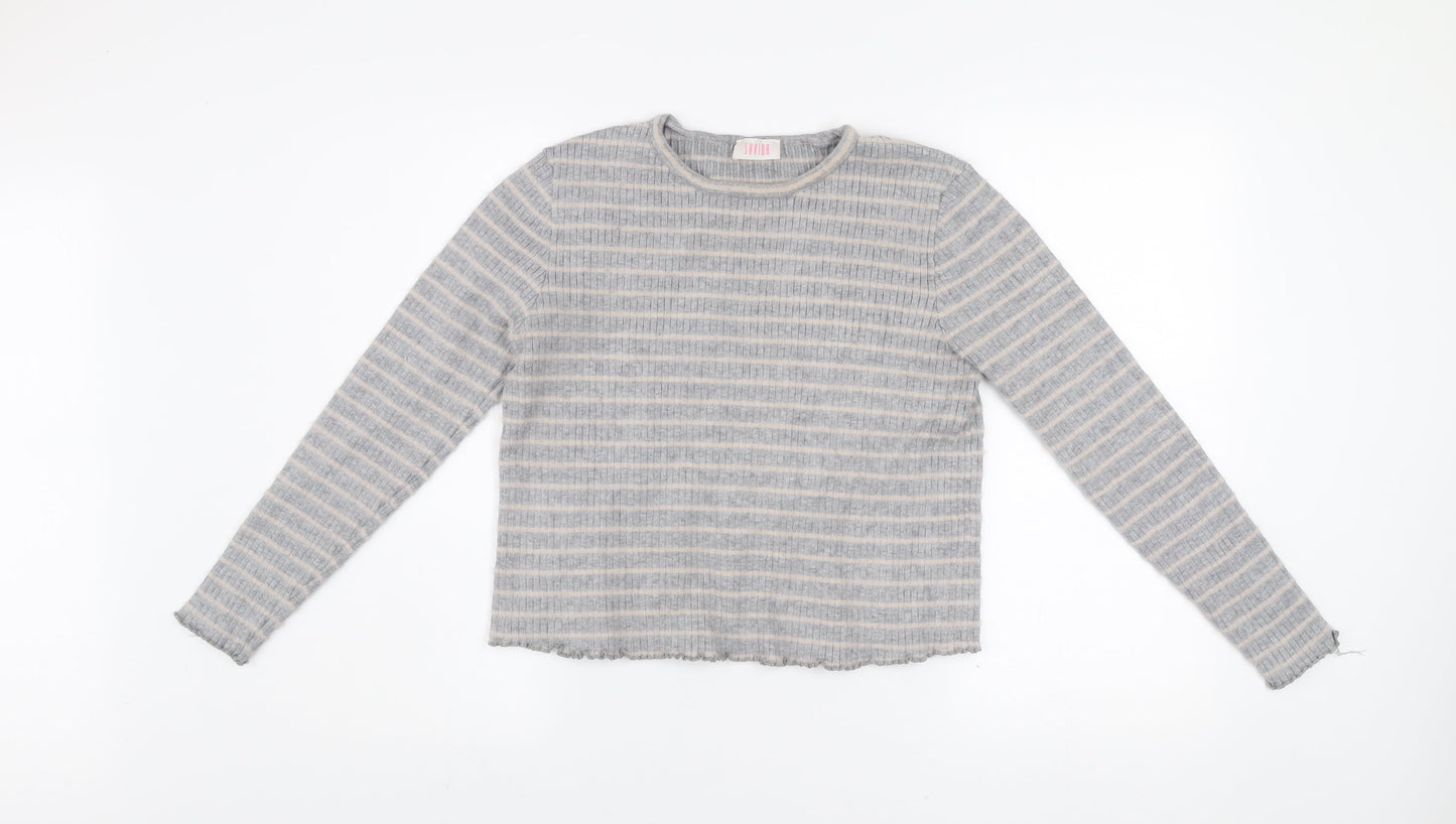 Savida Women’s Grey Striped Knit Pullover Jumper XL