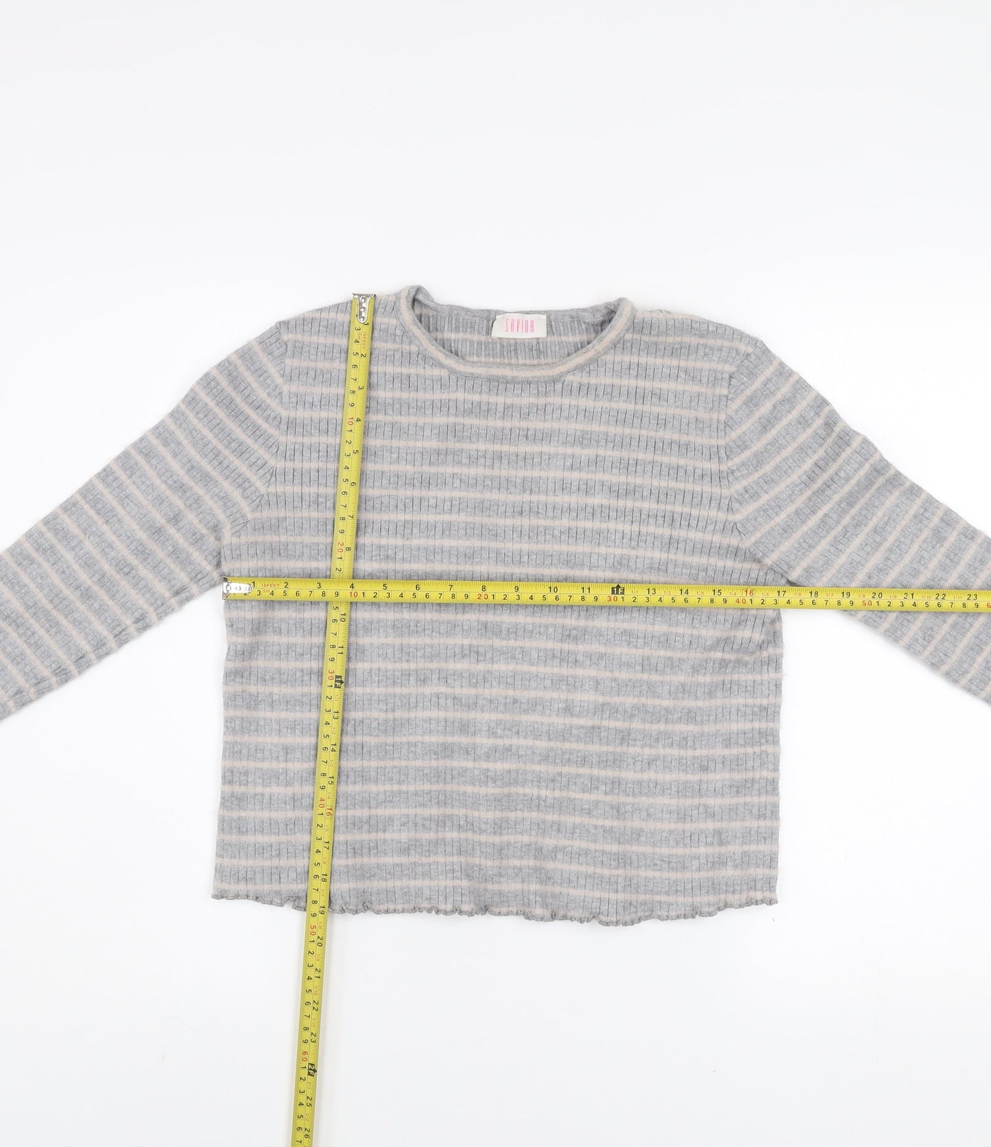 Savida Women’s Grey Striped Knit Pullover Jumper XL