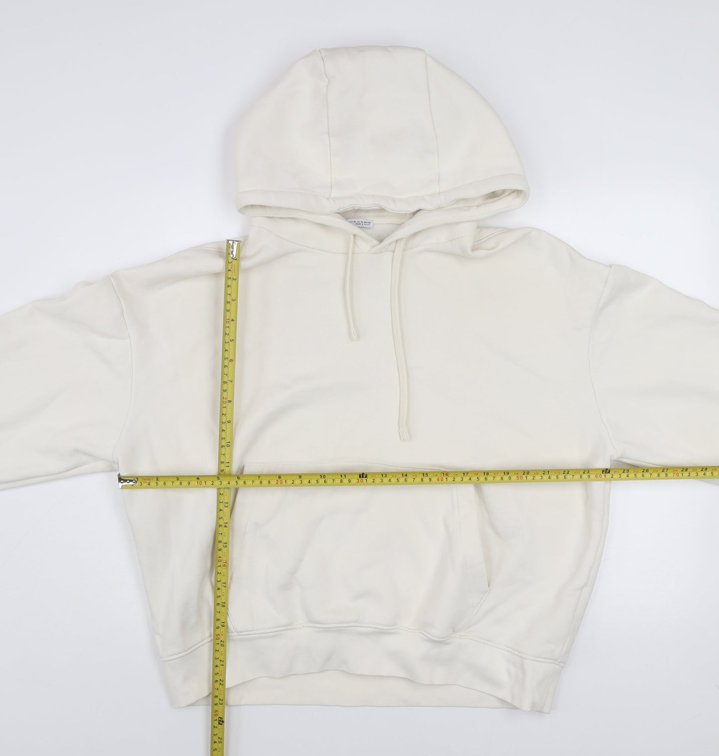 Zara Women Ivory Pullover Hoodie XL Cotton Blend Casual Sweatshirt