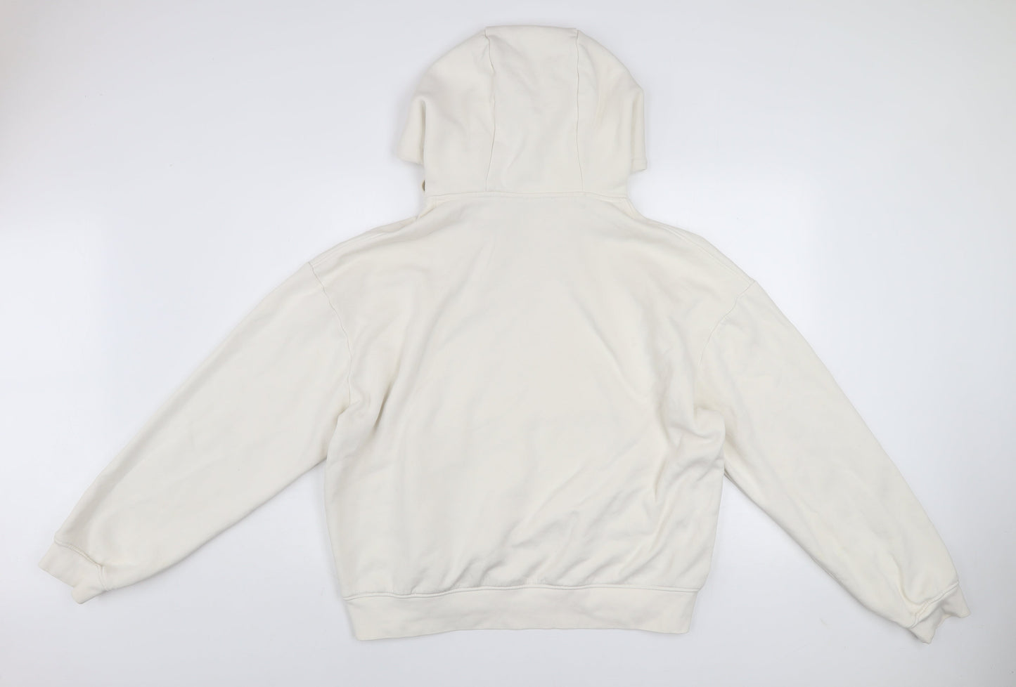 Zara Women Ivory Pullover Hoodie XL Cotton Blend Casual Sweatshirt