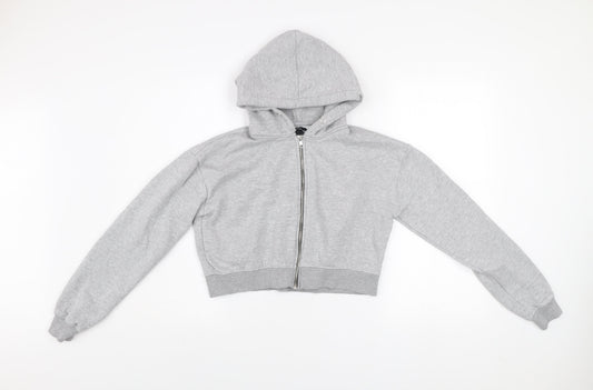 PrettyLittleThing Womens Grey Cropped Hoodie Jacket Size M