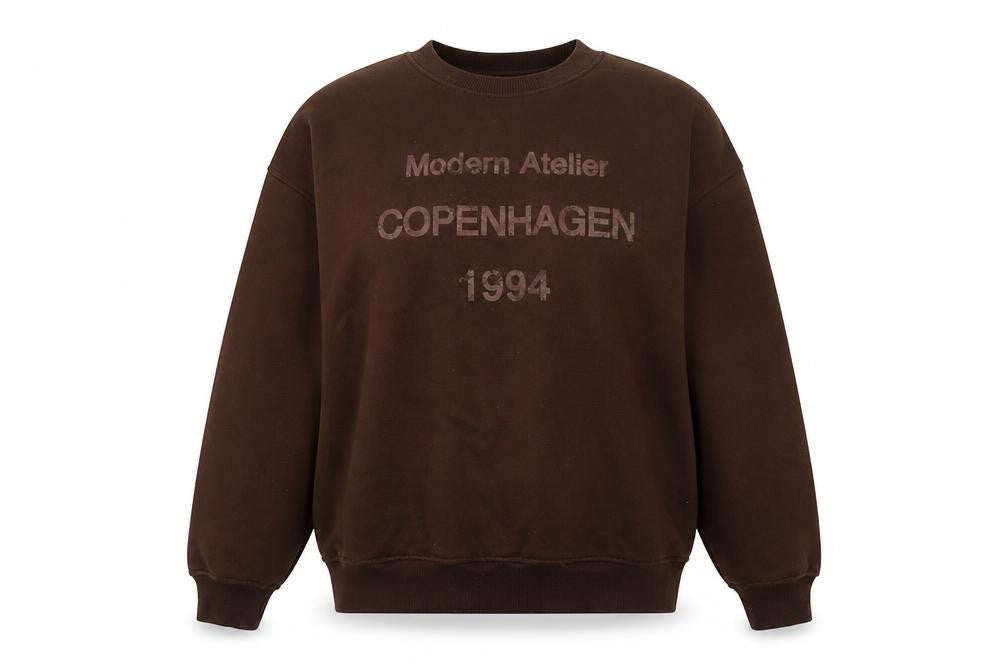 Dunnes Women’s Brown Pullover Sweatshirt Medium Modern Atelier Print