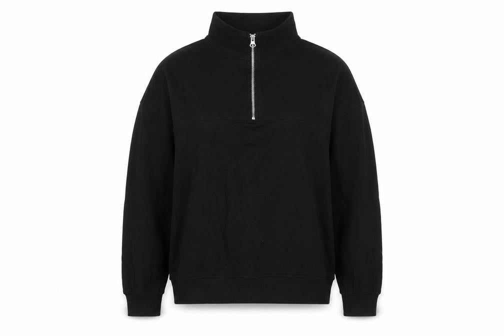 Front view of ASOS Design Women's Black 1/2 Zip Cotton Sweatshirt UK 10