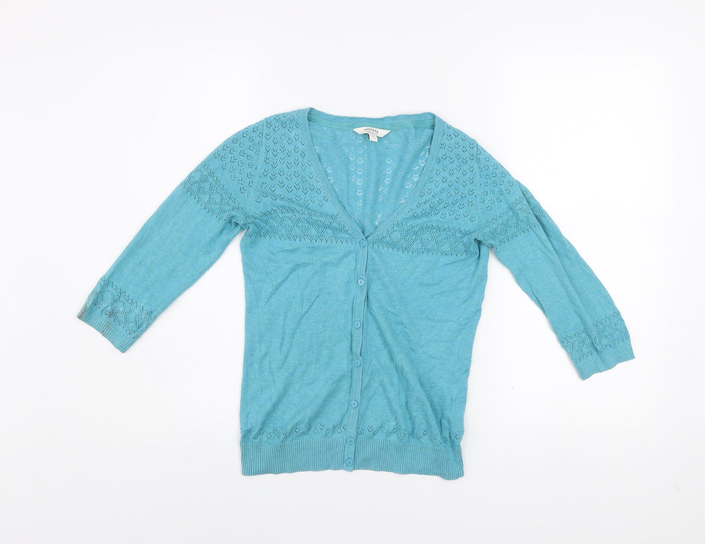 FatFace Women's Blue Size 8 Cotton V-Neck 3/4 Sleeve Cardigan