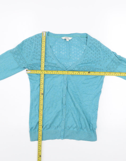 FatFace Women's Blue Size 8 Cotton V-Neck 3/4 Sleeve Cardigan