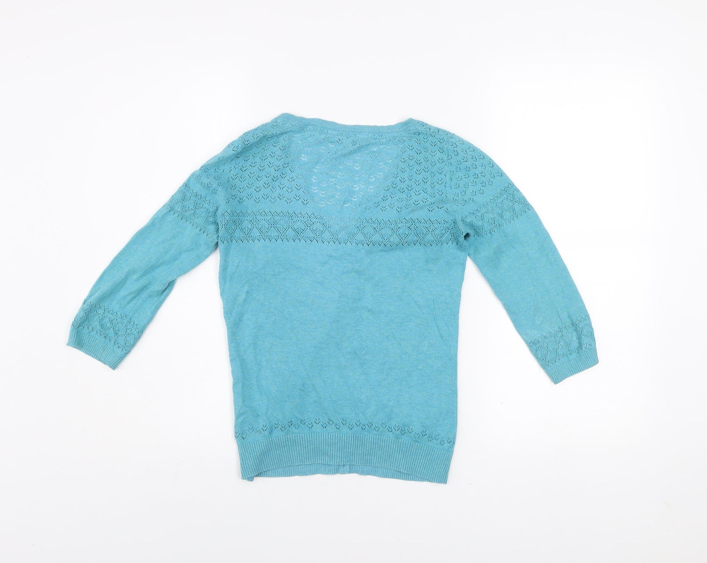 FatFace Women's Blue Size 8 Cotton V-Neck 3/4 Sleeve Cardigan