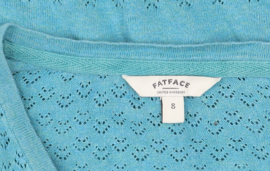 FatFace Women's Blue Size 8 Cotton V-Neck 3/4 Sleeve Cardigan