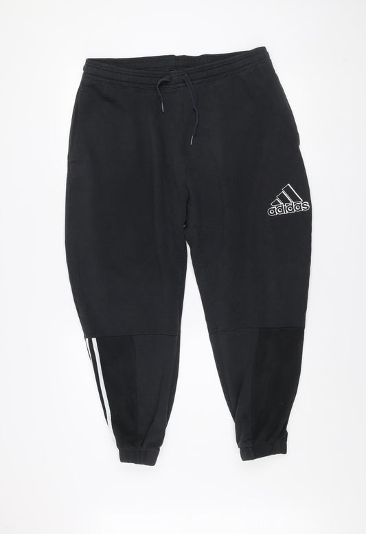 Adidas Mens Black XL Jogger Trousers Fleece Drawstring Waist